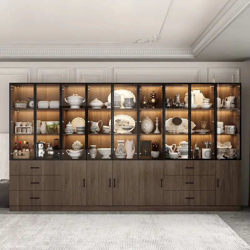 Meuble luminaire personnalisable en aluminium et verre pour buffet/bibliothèque