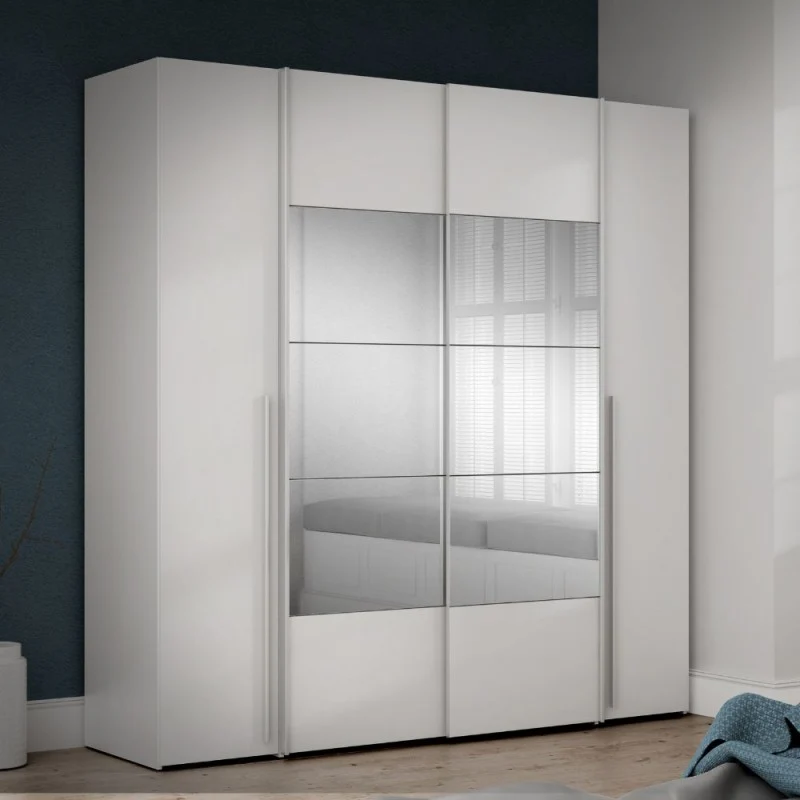 Armadio con 2 ante scorrevoli e 2 battenti con specchio 270x61x210 colore bianco Callia