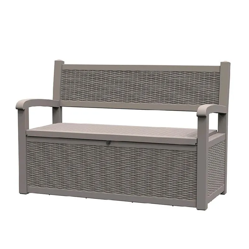 Banc de rangement en résine tout temps avec compartiment caché verrouillable - Aspect rotin, capacité de 227 kg, rangement de 265 litres