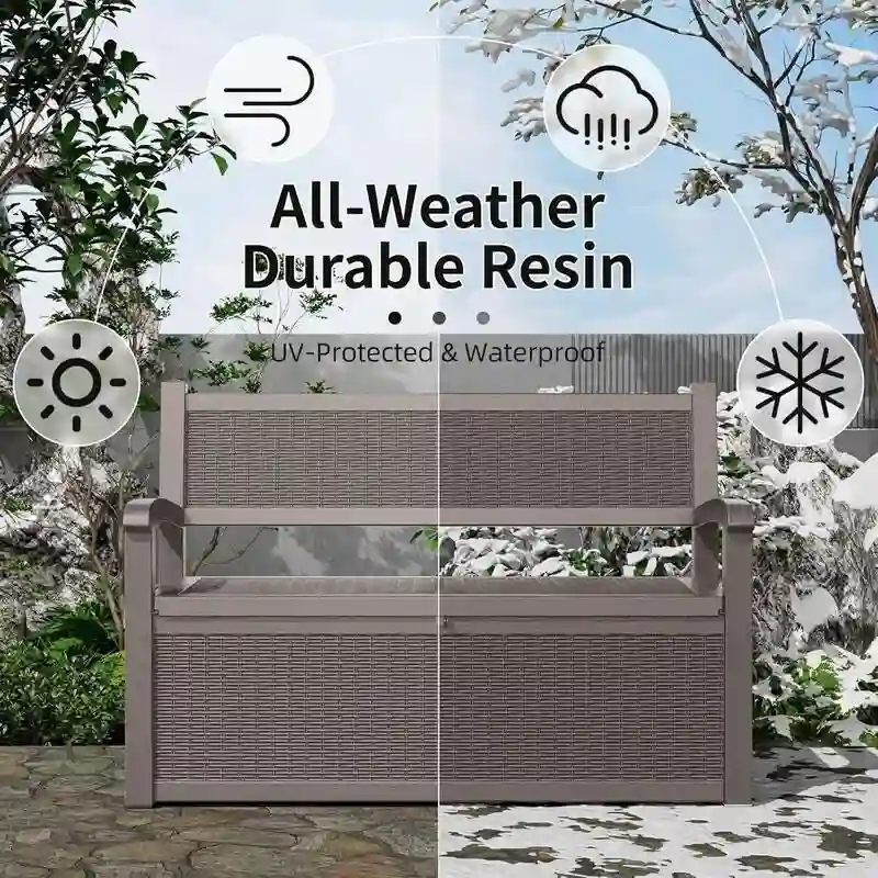 Banc de rangement en résine tout temps avec compartiment caché verrouillable - Aspect rotin, capacité de 227 kg, rangement de 265 litres