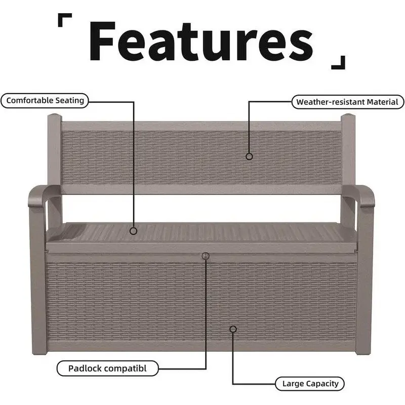 Banc de rangement en résine tout temps avec compartiment caché verrouillable - Aspect rotin, capacité de 227 kg, rangement de 265 litres