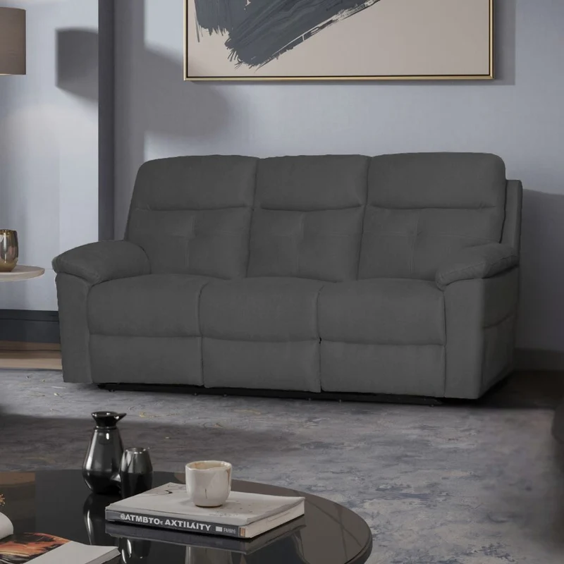 Divano 3 posti recliner elettrico in tessuto grigio scuro Kayde