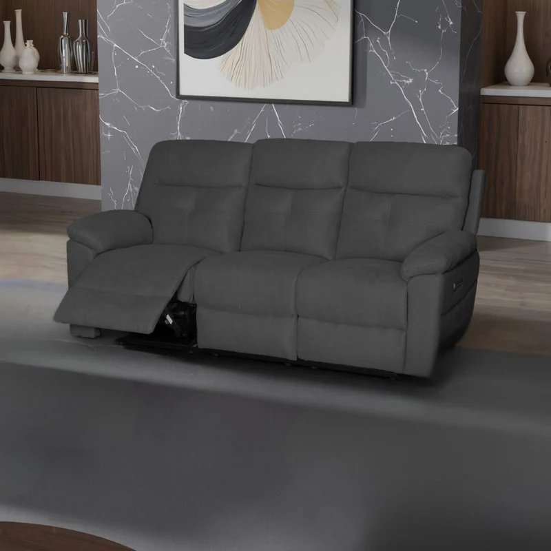 Divano 3 posti recliner elettrico in tessuto grigio scuro Kayde