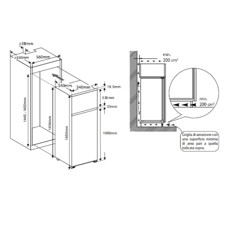 Frigorifero incasso SAM241INVERTER bianco doppia porta reversibile 240L classe E Samet
