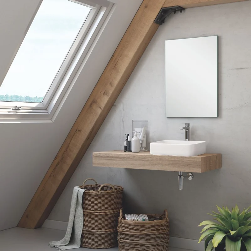 Mobile bagno sospeso con lavabo da appoggio rovere Cambrian 120x45x12H Ely