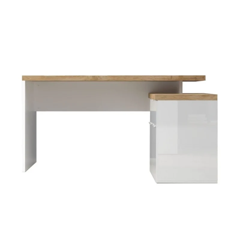 Scrivania angolare reversibile bianco lucido e rovere Cadiz 140x120x75H Zenzero