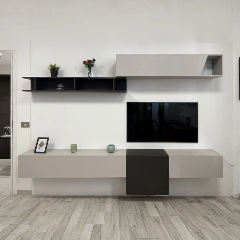 Parete attrezzata sospesa 262x30x200H colore cashmere e lava Glamour