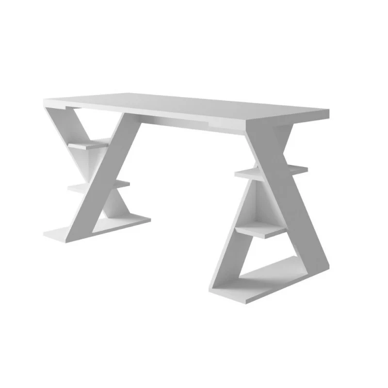 Scrivania con gambe a X e ripiani integrati 137x60x75 colore bianco Papillon