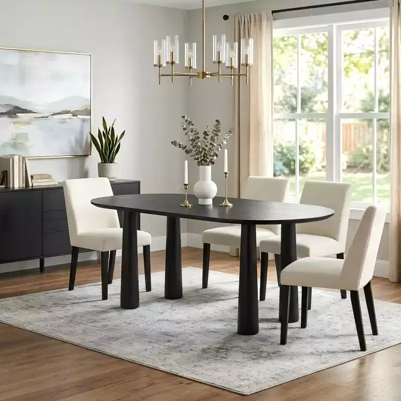 Dovelina 67 Table à manger ovale en bois à 4 pieds Table de cuisine moderne pour 6 personnes