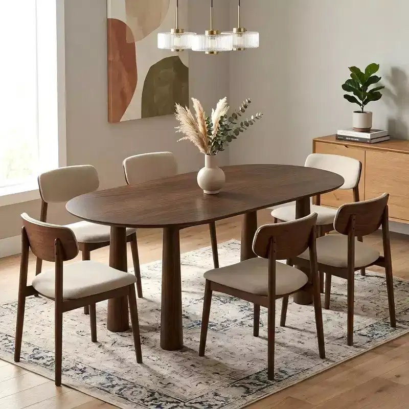 Dovelina 67 Table à manger ovale en bois à 4 pieds Table de cuisine moderne pour 6 personnes
