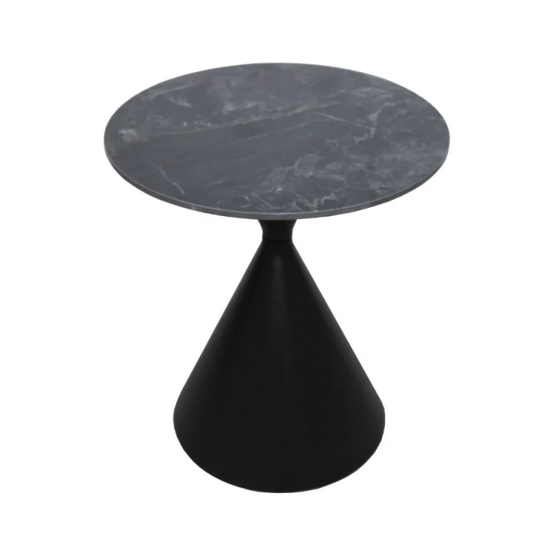 Set 2 tavolini da salotto rotondi con piano effetto marmo nero e gambe in metallo nero Punto