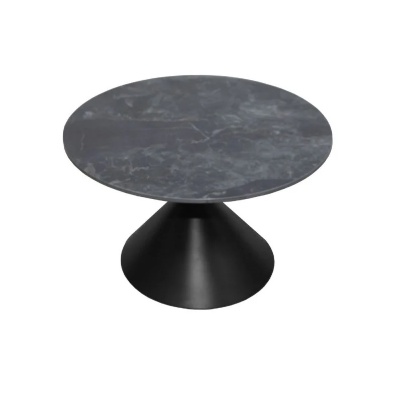 Set 2 tavolini da salotto rotondi con piano effetto marmo nero e gambe in metallo nero Punto