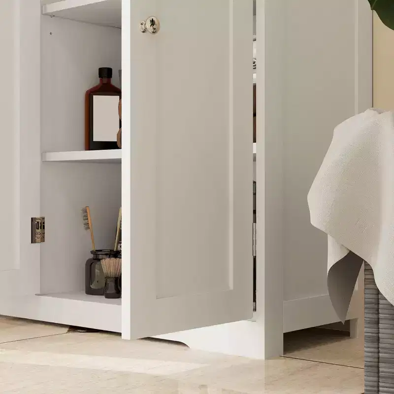 Meuble bas de salle de bain HOMCOM avec étagère réglable, meuble de rangement de salle de bain autoportant avec 4 tiroirs et 2 portes, blanc