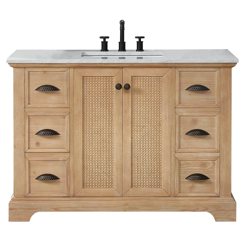 Meuble sous-vasque Hervas avec plateau en marbre naturel, sans miroir
