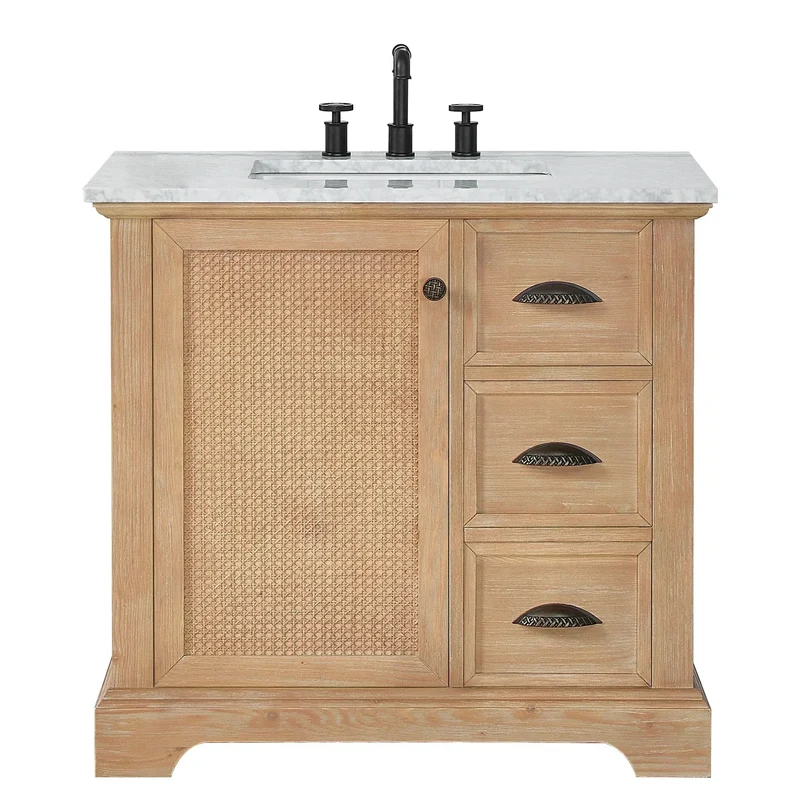 Meuble sous-vasque Hervas avec plateau en marbre naturel, sans miroir