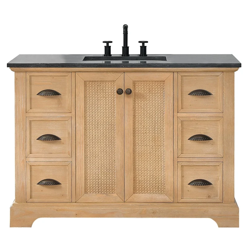Meuble sous-vasque Hervas avec plateau en marbre naturel, sans miroir