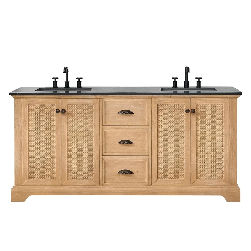 Meuble sous-vasque Hervas avec plateau en marbre naturel, sans miroir