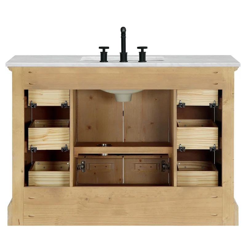 Meuble sous-vasque Hervas avec plateau en marbre naturel, sans miroir