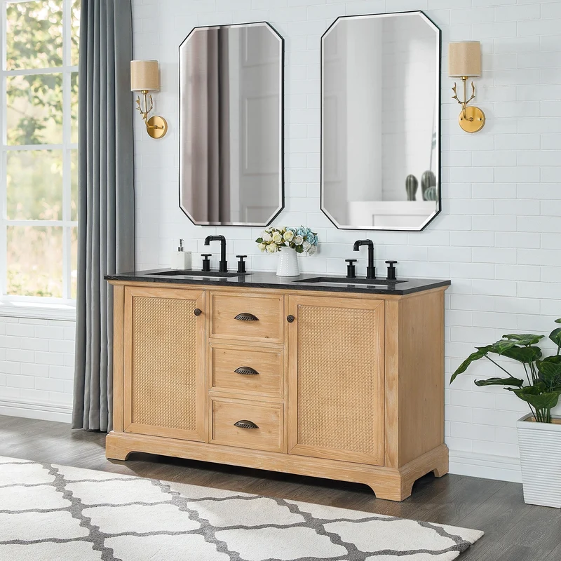 Meuble sous-vasque Hervas avec plateau en marbre naturel, sans miroir