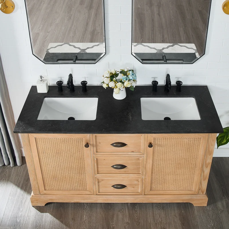 Meuble sous-vasque Hervas avec plateau en marbre naturel, sans miroir