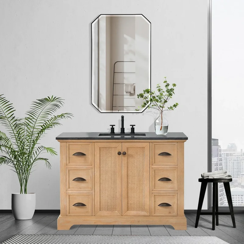 Meuble sous-vasque Hervas avec plateau en marbre naturel, sans miroir