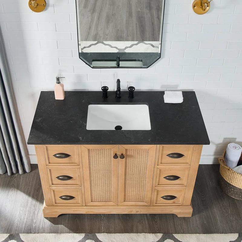 Meuble sous-vasque Hervas avec plateau en marbre naturel, sans miroir