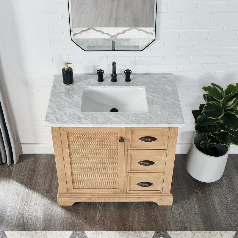 Meuble sous-vasque Hervas avec plateau en marbre naturel, sans miroir