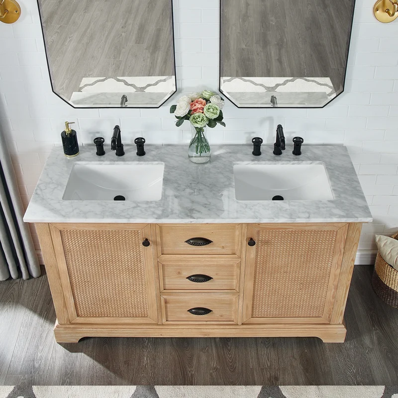Meuble sous-vasque Hervas avec plateau en marbre naturel, sans miroir