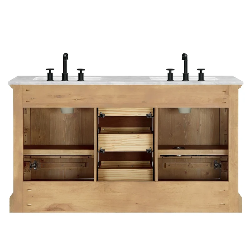 Meuble sous-vasque Hervas avec plateau en marbre naturel, sans miroir