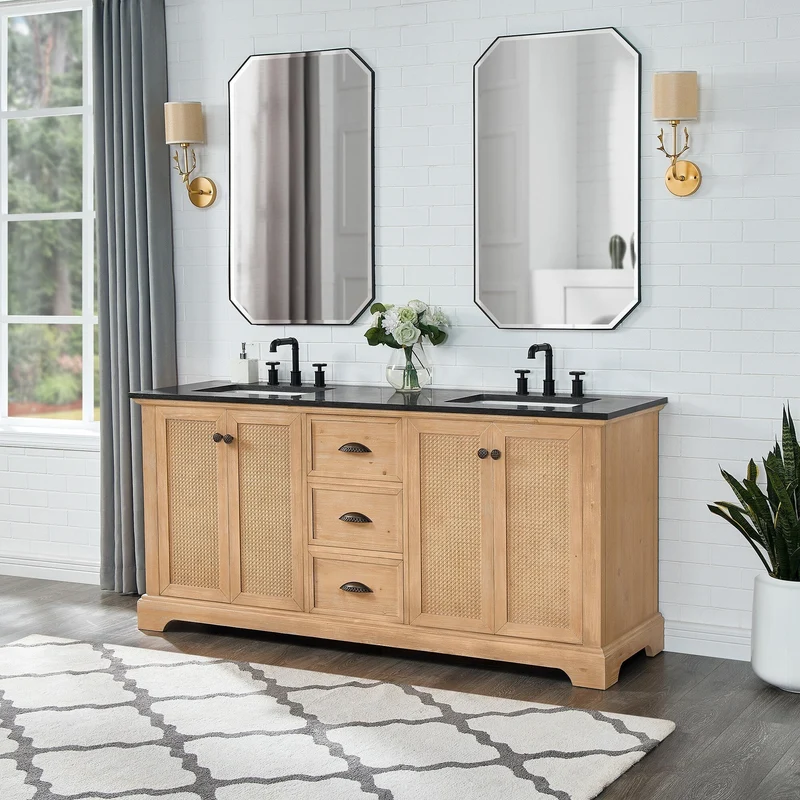 Meuble sous-vasque Hervas avec plateau en marbre naturel, sans miroir