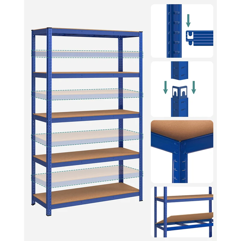 Étagère de rangement à 5 niveaux pour garage 200 x 120 x 60 cm capacité 875 kg structure robuste design contemporain en acier noir 12_0010950