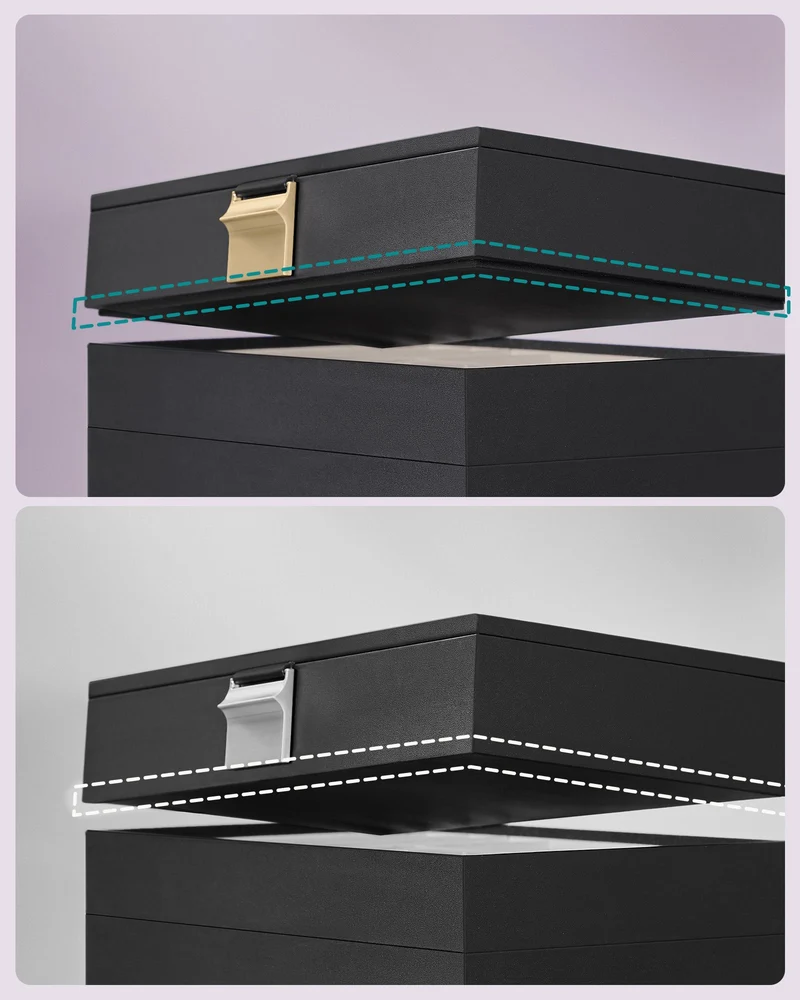 Boîte à bijoux avec 4 plateaux empilables pratique pour tiroir coiffeuse 17 x 28 x 18,3 cm en MDF noir 12_0010589
