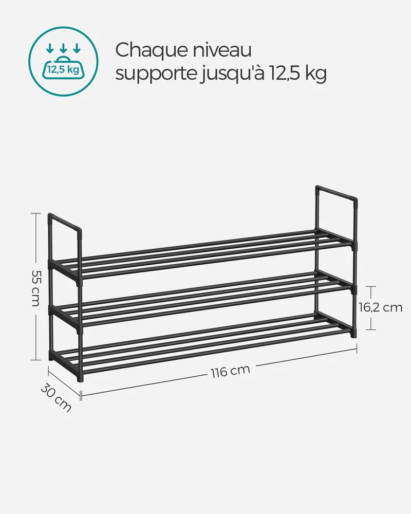 Étagère à chaussures de 4 niveaux porte-chaussures en métal pour 20 paires de chaussures pour salon entrée couloir vestiaire 92 x 30 x 74 cm gris 12_0005489