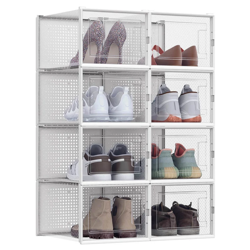 Boîtes à chaussures lot de 18 rangement chaussures pliable pour pointure jusqu’à 44 transparent et blanc 12_0004440