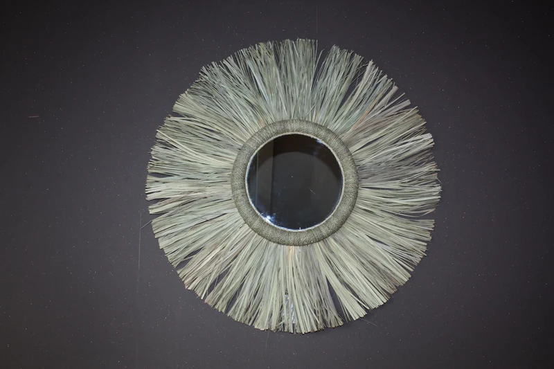 SUPERBE Miroir mural Rond SOLEIL - Grand ou XXL au Choix - raphia paille rotin Artisanal & Original - Déco Bohème et Chic -