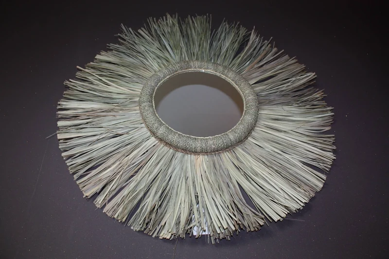 SUPERBE Miroir mural Rond SOLEIL - Grand ou XXL au Choix - raphia paille rotin Artisanal & Original - Déco Bohème et Chic -