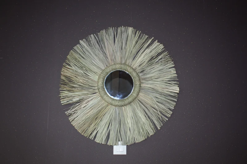SUPERBE Miroir mural Rond SOLEIL - Grand ou XXL au Choix - raphia paille rotin Artisanal & Original - Déco Bohème et Chic -