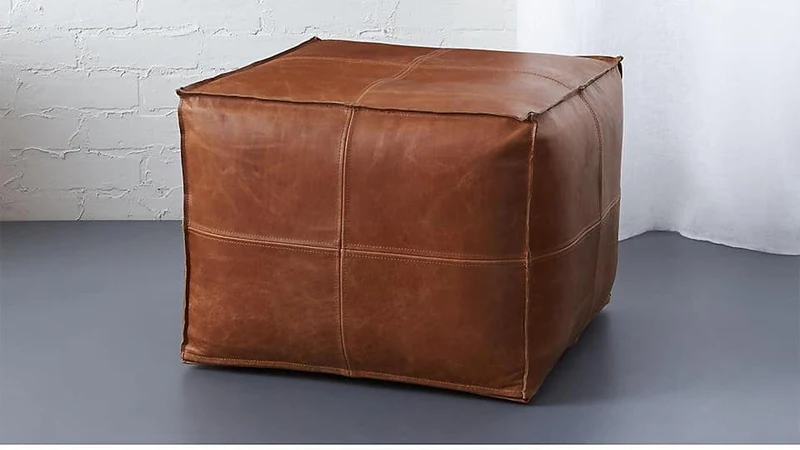 GROS POUF CARRÉ en cuir Marocain - Fait Main - Moderne & Design - 2 finitions au choix -