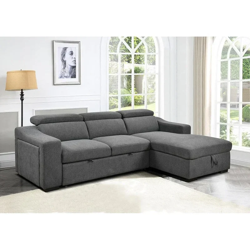 Roomfitters 103 Canapé sectionnel convertible avec méridienne de rangement, appuie-têtes réglables, canapé d'angle en L avec fonction couchage, gris foncé