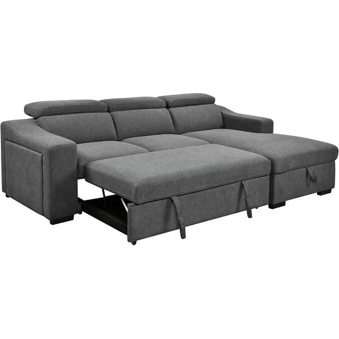 Roomfitters 103 Canapé sectionnel convertible avec méridienne de rangement, appuie-têtes réglables, canapé d'angle en L avec fonction couchage, gris foncé