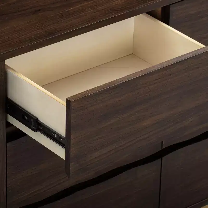 Commode moderne à 6 tiroirs avec plateau Live Edge, piètement en métal et construction en bois mélangé durable