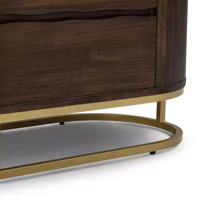 Commode moderne à 6 tiroirs avec plateau Live Edge, piètement en métal et construction en bois mélangé durable