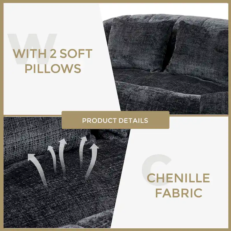GDFStudio - Canapé paresseux 2 places en chenille Laurel avec mousse haute densité et confort surdimensionné