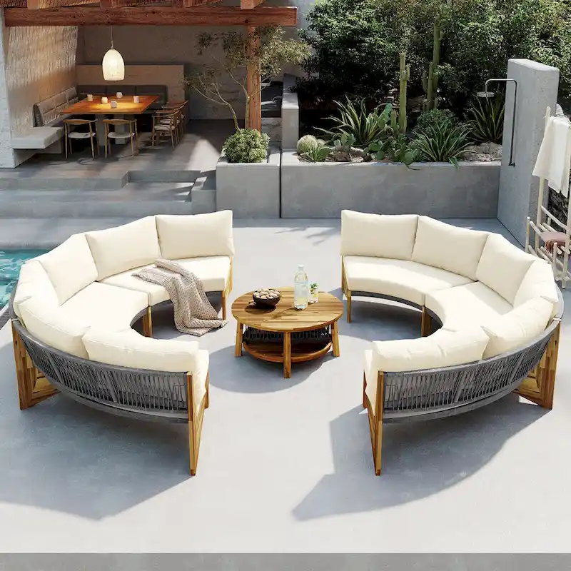 Ensemble de jardin 6 places avec coussins et 1 table basse