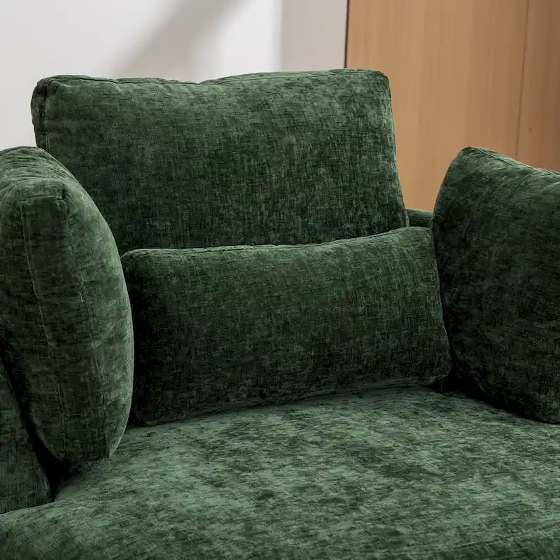 Fauteuil d'appoint pivotant rembourré 42,3 W avec 4 oreillers et pouf de rangement demi-lune