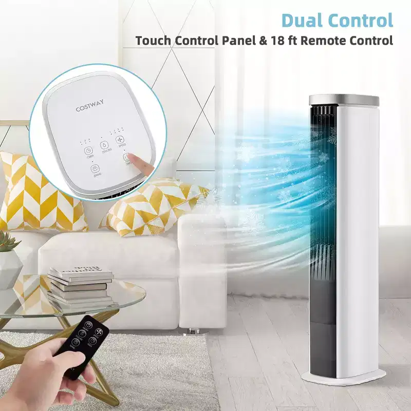 Costway Refroidisseur d'air par évaporation portable 3 en 1 102 cm Ventilateur tour sans pales avec minuterie