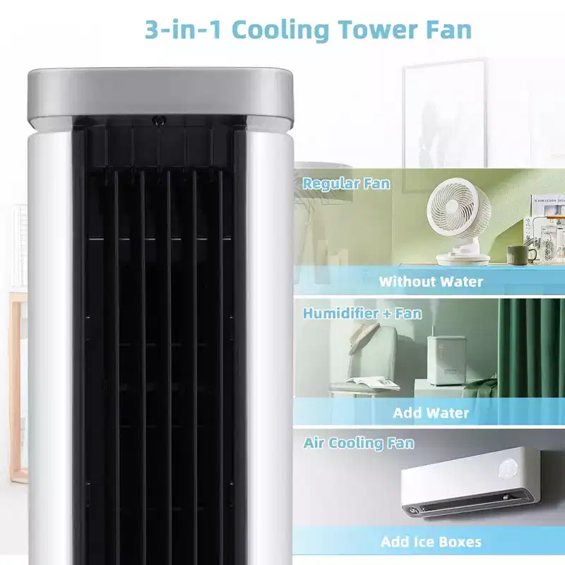 Costway Refroidisseur d'air par évaporation portable 3 en 1 102 cm Ventilateur tour sans pales avec minuterie