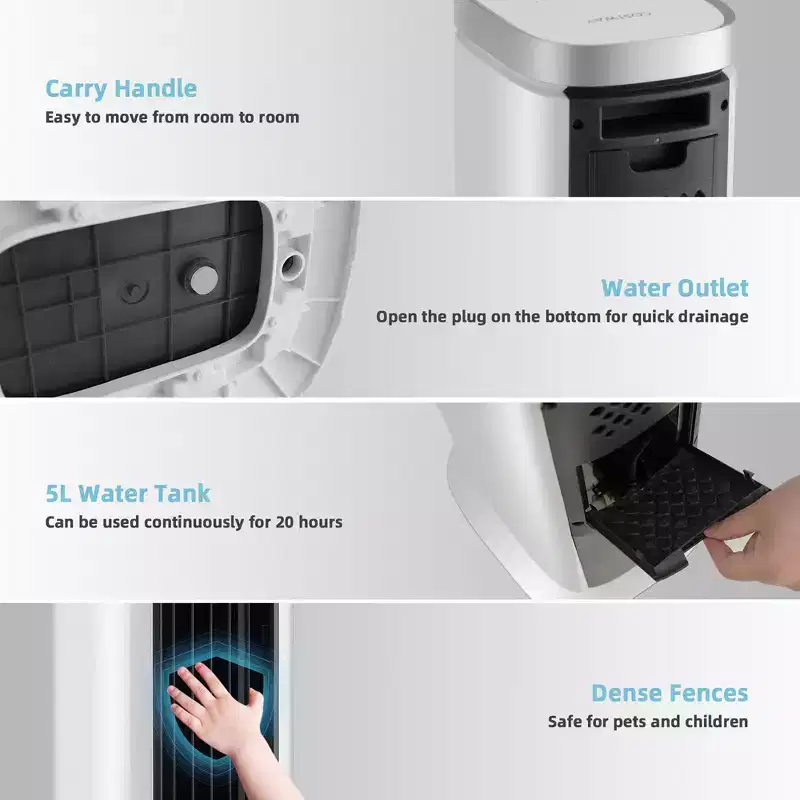Costway Refroidisseur d'air par évaporation portable 3 en 1 102 cm Ventilateur tour sans pales avec minuterie