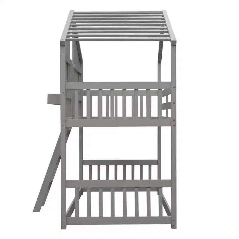 Lit mezzanine cabane de taille double, lit mezzanine cabane en bois avec échelle et barrières de sécurité pour enfants