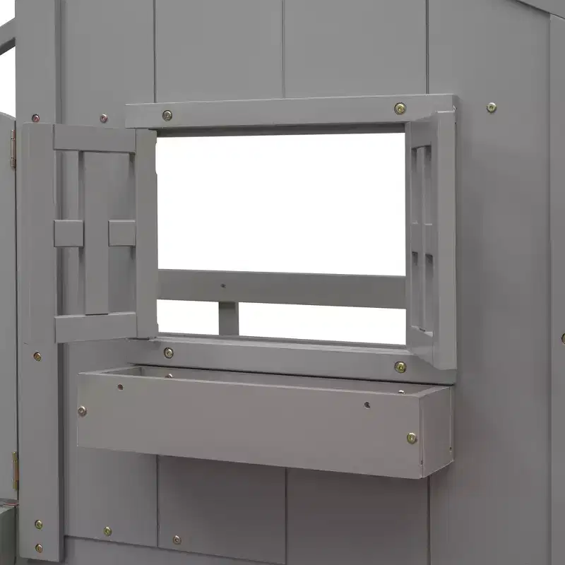 Lit mezzanine cabane de taille double, lit mezzanine cabane en bois avec échelle et barrières de sécurité pour enfants